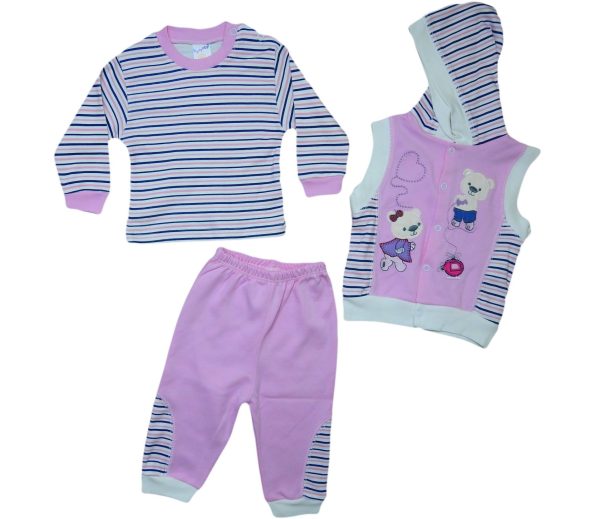 067 Wholesale Toddler Baby 3pcs Suit Set 3-9M Pink