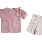 3721 Girls Kids Suits Shirt & Short 2Pcs Set Wholesale 2-5Y Cream