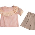3721 Girls Kids Suits Shirt & Short 2Pcs Set Wholesale 2-5Y Cream
