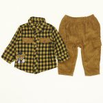 2PCS Suit for Baby Boys Suit Shirt and Velvet Pant 6-18M Mustard