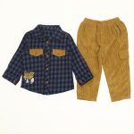 2PCS Suit for Baby Boys Suit Shirt and Velvet Pant 6-18M Mustard