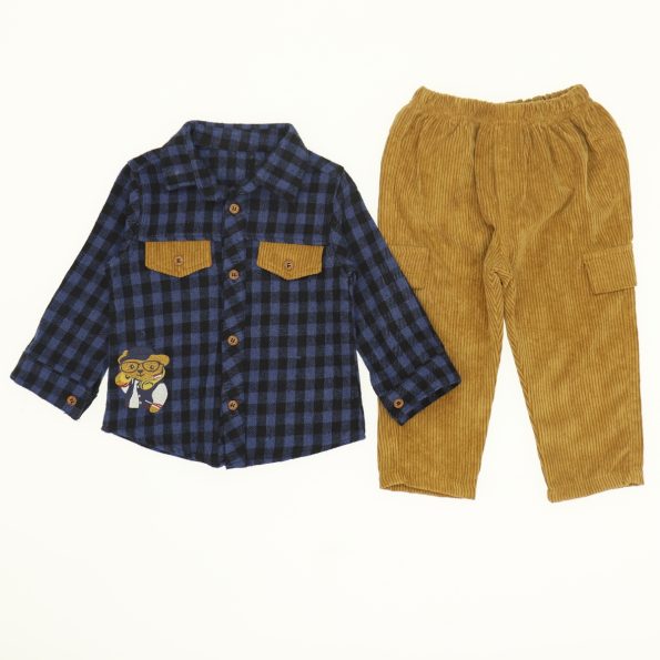 2PCS Suit for Baby Boys Suit Shirt and Velvet Pant 6-18M Navy Blue