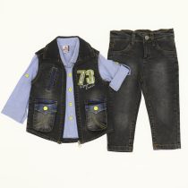 3PCS Suit Denim Vest Jeans and Shirt 9-24M Black