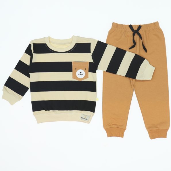 Wholesale Baby 2-Piece Sweat and Sweatpants Set 9-24M Striped Mustard