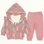 Wholesale Baby 3-Piece Jacket Sweat and Sweatpants Set 9-24M Rabbit Pink