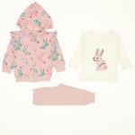 Wholesale Baby 3-Piece Jacket Sweat and Sweatpants Set 9-24M Rabbit Pink