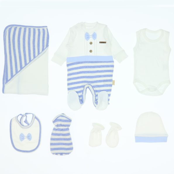 Wholesale Baby Newborn 7 Piece Clothing Hospital Gift Set striped blue