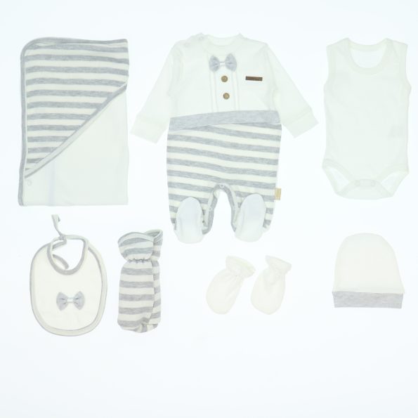 Wholesale Baby Newborn 7 Piece Clothing Hospital Gift Set striped grey