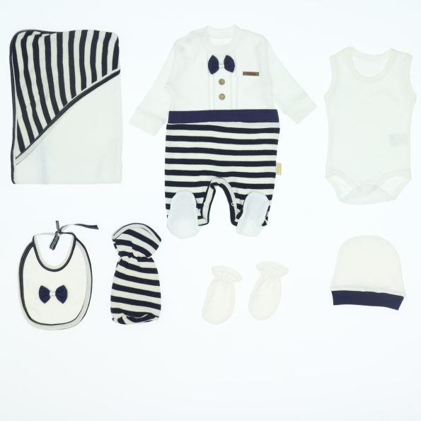 Wholesale Baby Newborn 7 Piece Clothing Hospital Gift Set striped navy blue