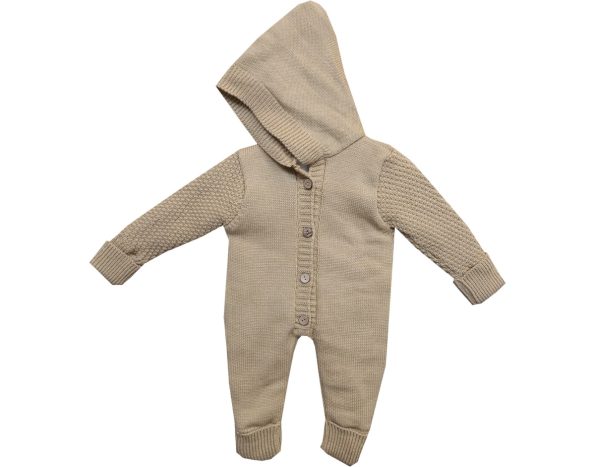 Wholesale Newborn Baby Hooded Knit Jumpsuit 3-6-9M Beige