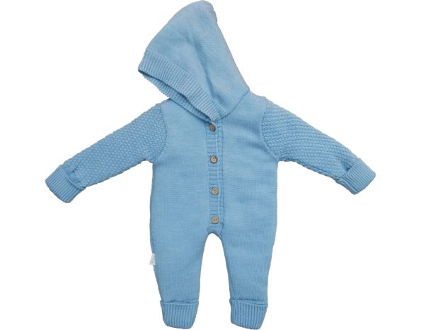 Wholesale Newborn Baby Hooded Knit Jumpsuit 3-6-9M Blue