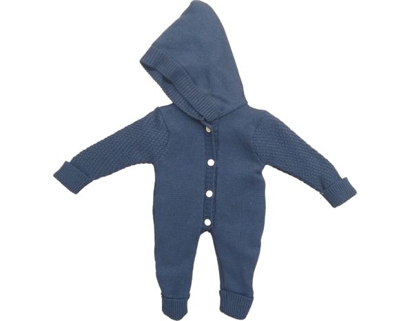 Wholesale Newborn Baby Hooded Knit Jumpsuit 3-6-9M Navy Blue