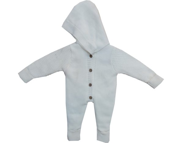 Wholesale Newborn Baby Hooded Knit Jumpsuit 3-6-9M White