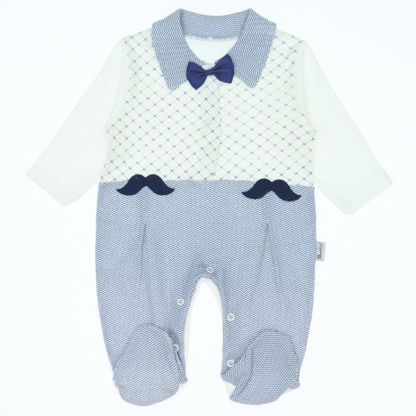 Wholesale Newborn Baby Onesie Romper 3-6-9M with Bow tie and mustache light blue