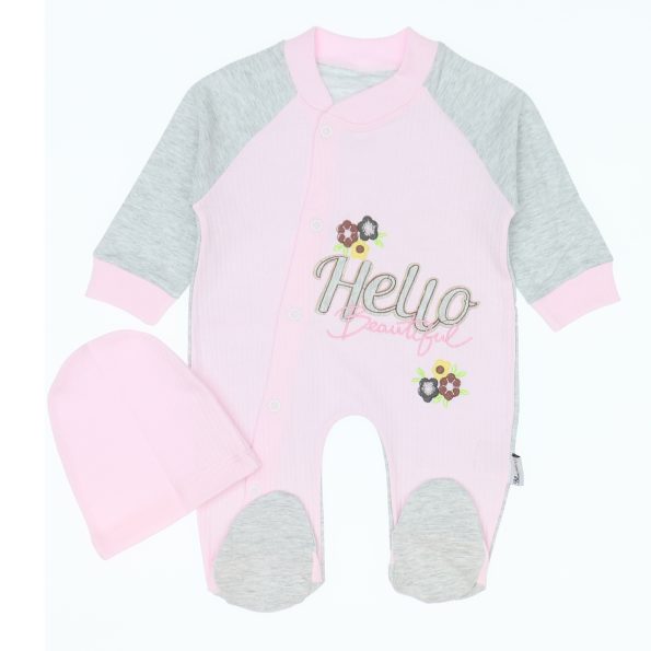 Wholesale Single Breasted Baby Rompers 3-6-9M Hello Pink