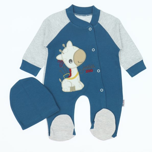 Wholesale Single Breasted Baby Rompers 3-6-9M Junior Zoo Blue