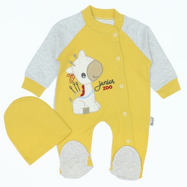 Wholesale Single Breasted Baby Rompers 3-6-9M Junior Zoo Yellow