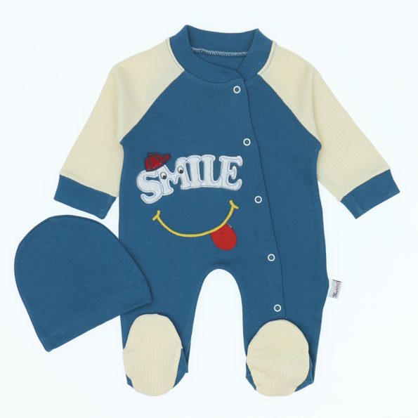 Wholesale Single Breasted Hooded Baby Rompers 3-6-9M Blue
