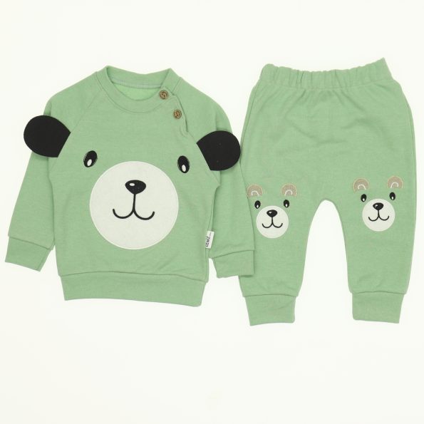 Wholesale Suit Set For Babies of 2 for 9-12-18M Bear print Green