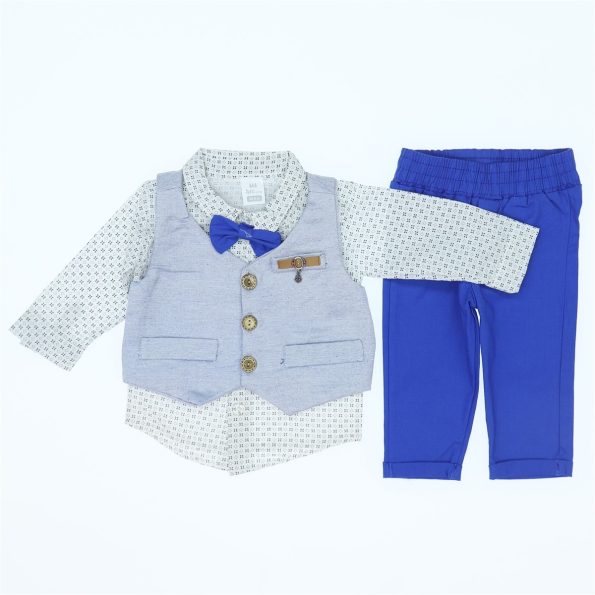 Wholesale Toddler 3pcs Set With Bow Tie 6-12M Sax Blue