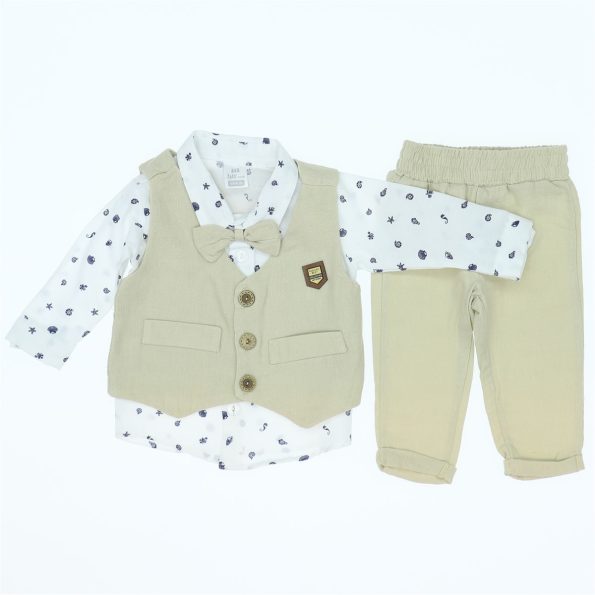 Wholesale Toddler 3pcs Suit Set 6-12M beige with bow tie