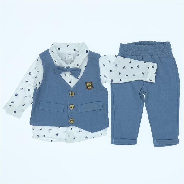 Wholesale Toddler 3pcs Suit Set 6-12M blue with bow tie