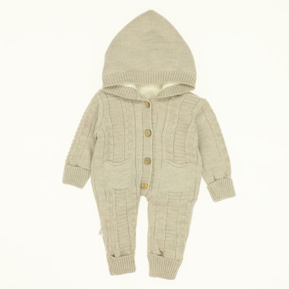 Winter Season Newborn Baby Hooded Knit Jumpsuit 3-6-9M Beige