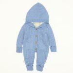 Winter Season Newborn Baby Hooded Knit Jumpsuit 3-6-9M Powder