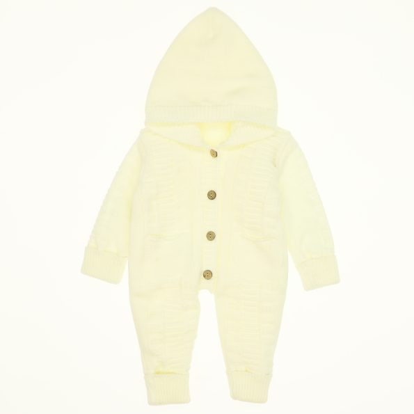 Winter Season Newborn Baby Hooded Knit Jumpsuit 3-6-9M Yellow