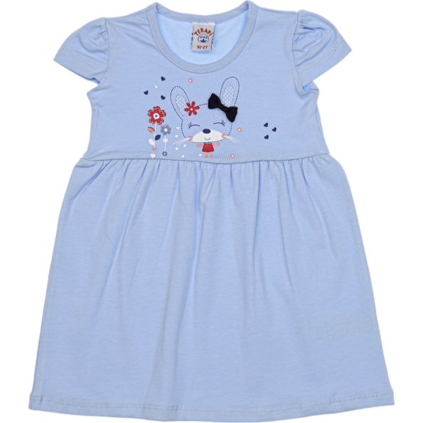 0092 Wholesale Girls Kids Dress 2-5Y Fox With Ribbon Print Blue