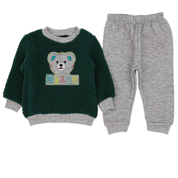 1001 Wholesale Toddler 2-Piece Set 9-18M Bear embroidered Green