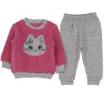 1002 Wholesale Toddler 2-Piece Set 9-18M Cat embroidered pink