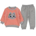 1002 Wholesale Toddler 2-Piece Set 9-18M Cat embroidered pink