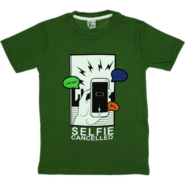 1026 Wholesale Boys Kids T Shirt 3 7Y Selfie Cancelled Print green