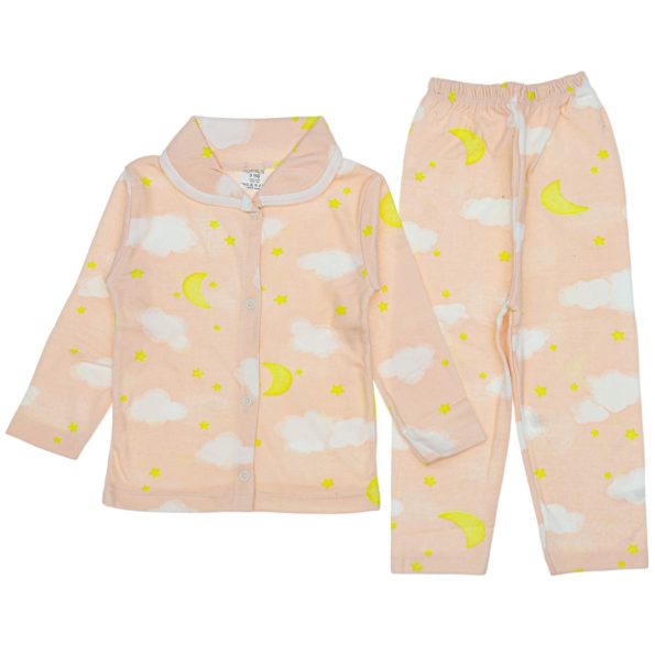 1056 Wholesale Girls Kids Pajamas Set 1 3Y Cloud print cream