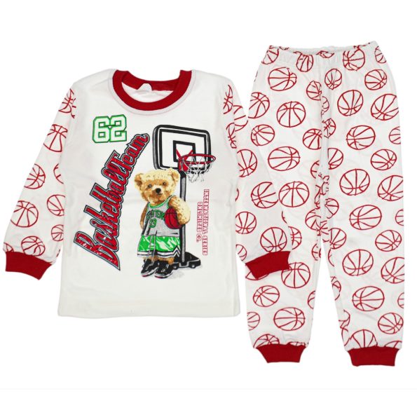 1078 Wholesale Boys Kids Pajamas Set 1 3Y basketball teamprint burgundy