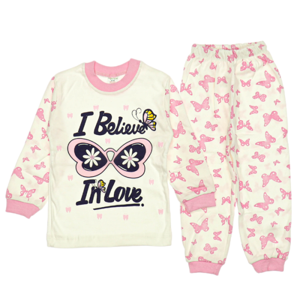 1260 Wholesale Kids Pajamas Set 1 3Y I Believe in Love Print Pink