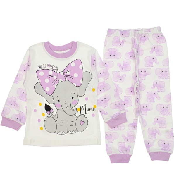 1565 Wholesale Unisex Kids Pajamas Set 1 3Y Elephant Print Purple