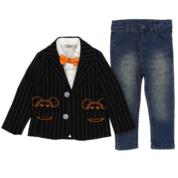 1568 Wholesale Baby Boys 3-Piece Jacket Shirt and Jeans Set 9-24M Black