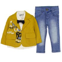1577 Wholesale Baby Boys 3-Piece Jacket Shirt and Pants Set 9-24M Mustard