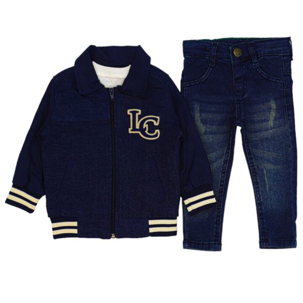 1589 Wholesale Baby Boys 3-Piece Coat Sweat and Jeans Set 9-24M Navy Blue