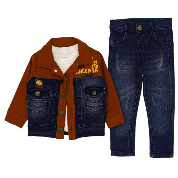 1590 Wholesale Baby Boys 3-Piece Cardigan Sweat and Jeans Set 9-24M Brick