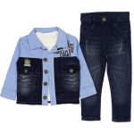 1590 Wholesale Baby Boys 3-Piece Cardigan Sweat and Jeans Set 9-24M Light Blue
