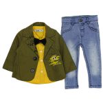 1592 Wholesale Baby Boys 3-Piece Jacket Shirt and Pants Set 9-24M Khaki