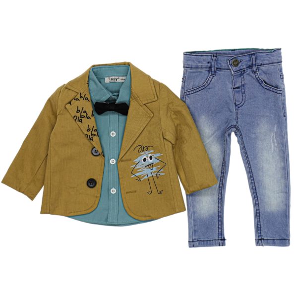 1592 Wholesale Baby Boys 3-Piece Jacket Shirt and Pants Set 9-24M Light Brown