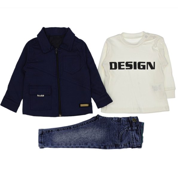1594 Wholesale Baby Boys 3-Piece Jacket Sweat and Jeans Set 9-24M Navy Blue