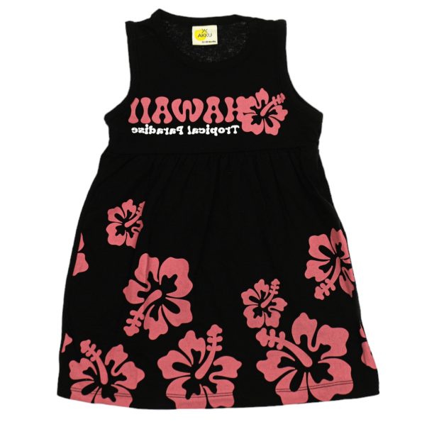 20058 Wholesale Girls Kids Dress 5-8Y Hawai Print black