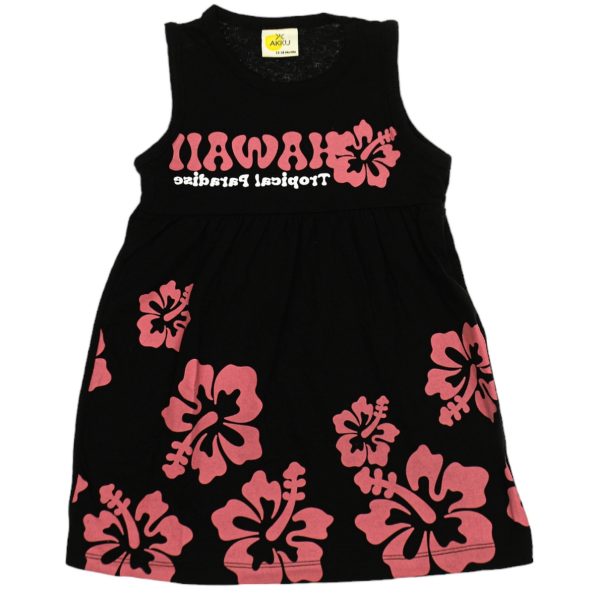 20058 Wholesale Girls Kids Dress 9 12Y Hawai Print black