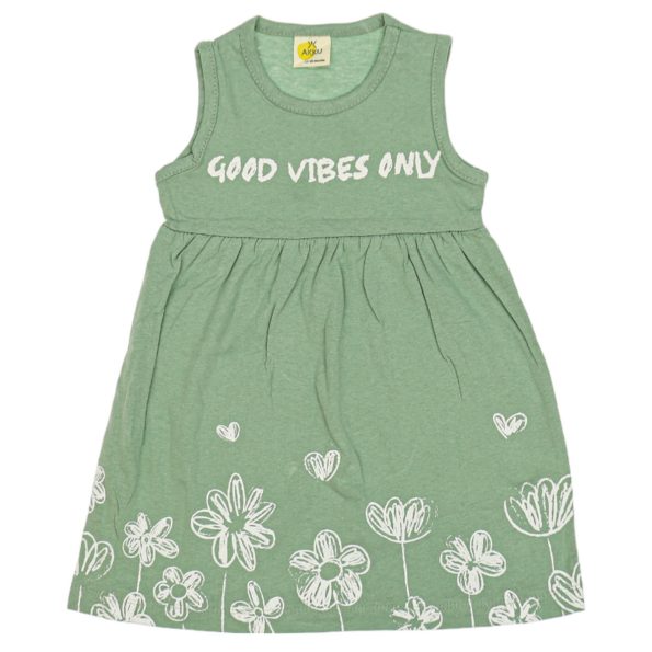 20060 Wholesale Girls Kids Dress 5 8Y Good Vibes Only Print green