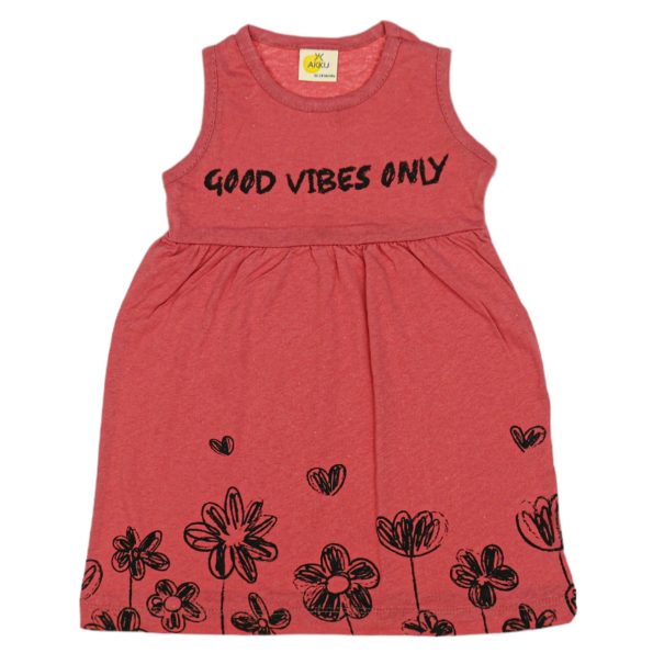 20060 Wholesale Girls Kids Dress 9-12Y Good Vibes Only Print Brick